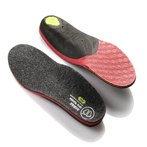 Sidas Eco Warm insoles showing grey felt top surface and black and red structured underside