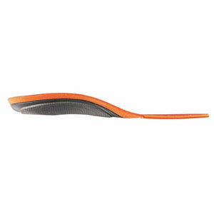 Side profile of an orange and black shoe insole