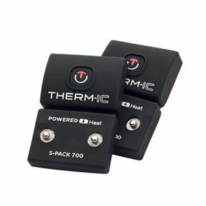 Two black Sidas Therm-ic S-Pack 700 battery packs with power buttons and snap connectors