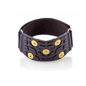 Sidas black rubber traction cleat with five yellow metal studs and a fabric strap