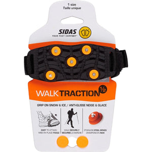 Sidas Walk Traction ice cleats with orange spikes on retail packaging