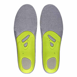 Pair of Sidas insoles with grey fabric tops and lime green structural bases