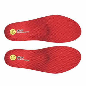 Pair of red Sidas shoe insoles with yellow logo