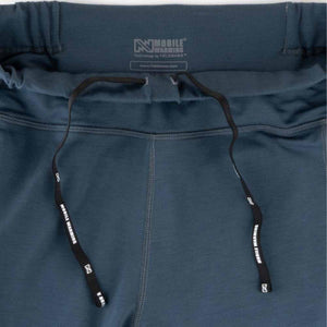 Mobile Warming blue pants waistband with drawstring and brand logo