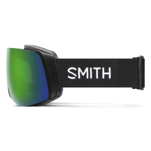 Smith Optics snow goggles with black frame and green mirrored lens