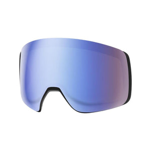 Blue mirrored ski goggle lens with black frame