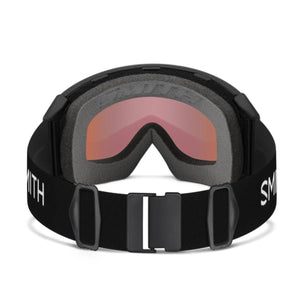 Smith snow goggles with black frame and strap and red lens