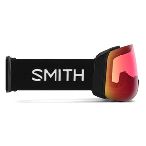 Smith snow goggles with black strap and red mirrored lens