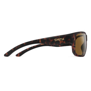 Smith Optics sunglasses with tortoise shell frame and brown lenses viewed from the side