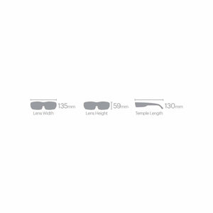 Smith Optics sunglasses sizing diagram showing lens width 135mm lens height 59mm and temple length 130mm