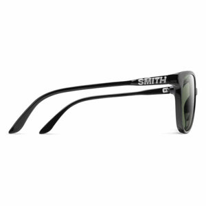 Side view of black Smith Optics sunglasses with green lenses