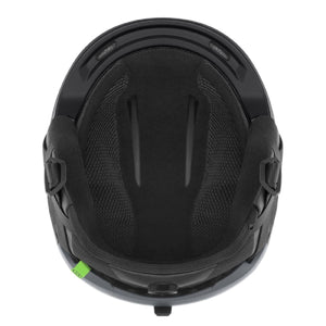 Interior view of a black K2 ski helmet showing the padded lining and adjustable fit system