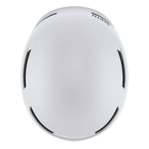 Top view of a white Smith Optics snow helmet