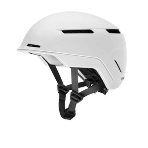 Smith Optics white snow helmet with black chin straps