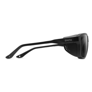 Side profile of black Smith sunglasses with side shields