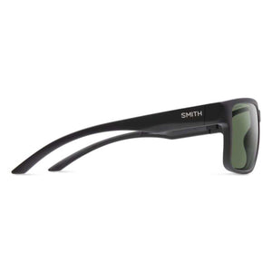 Smith Optics black sunglasses with green lenses viewed from the side