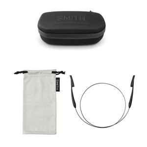 Smith Optics hard case, microfiber pouch, and eyewear retainer strap