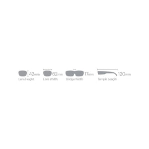 Smith Optics sunglasses sizing diagram showing lens height width bridge width and temple length in millimeters