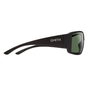 Smith black sunglasses with green lenses viewed from the side