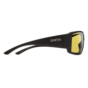 Smith sunglasses with black frames and yellow lenses viewed from the side