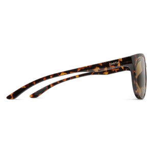 Side profile of Smith tortoise shell sunglasses with brown lenses