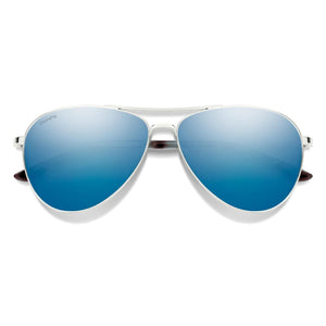 Smith Optics silver aviator sunglasses with blue mirrored lenses