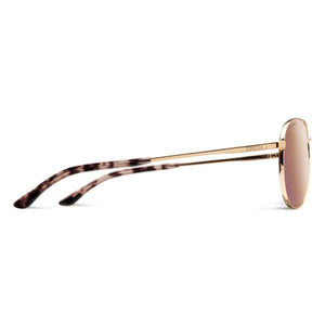 Smith Optics gold frame sunglasses with tortoiseshell temple tips viewed from the side