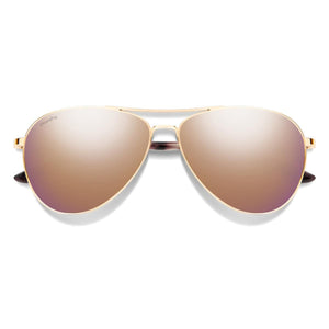 Gold aviator sunglasses with reflective rose gold lenses