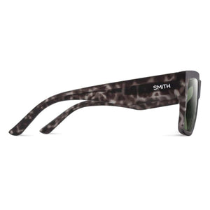 Side profile of Smith Optics sunglasses with a grey tortoise shell pattern frame