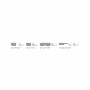 Smith Optics eyewear size guide showing lens height width bridge width and temple length measurements in millimeters