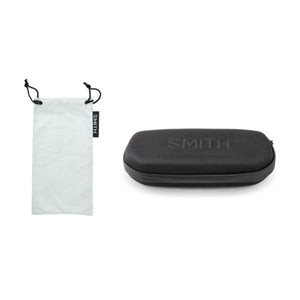 Smith branded white microfiber bag and black protective eyewear case