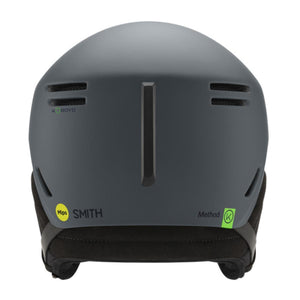 Back view of a grey Smith Optics Method ski helmet with Mips and Koroyd branding