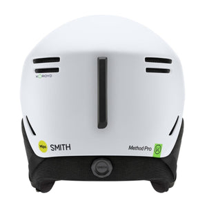 Back view of white Smith Optics Method Pro snow helmet with Mips and Koroyd branding