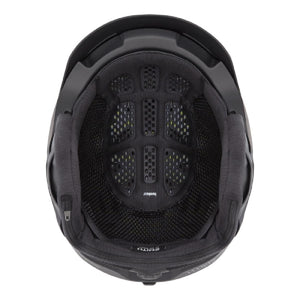 Interior view of a black Smith Optics helmet showing the protective lining and ventilation system