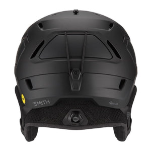 Back view of matte black Smith Optics Nexus ski helmet with BOA fit system