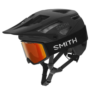Smith matte black mountain bike helmet with orange lens goggles