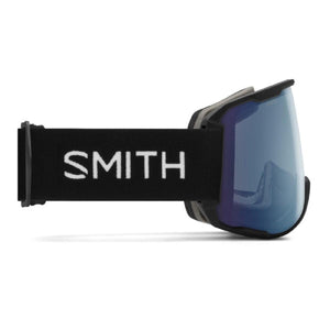 Smith Optics snow goggles with black strap and blue mirrored lens