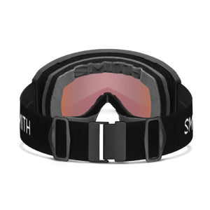 Smith snow goggles with black frame and strap and red tinted lens