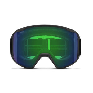 Smith Optics snow goggles with black frame and green mirrored lens