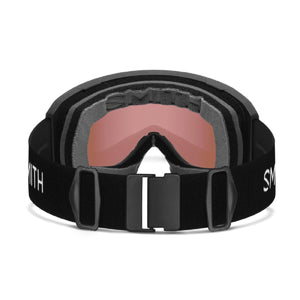 Smith snow goggles with black strap and pink lens