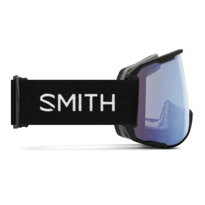 Smith Optics snow goggles with black strap and blue mirrored lens