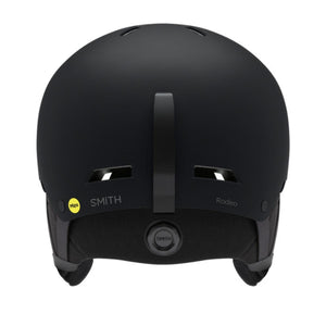 Back view of matte black Smith Rodeo ski helmet with MIPS technology