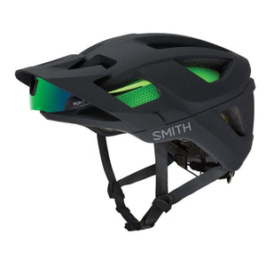 Smith Optics matte black mountain bike helmet with green interior padding