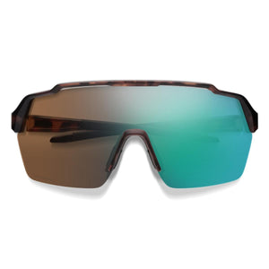 Smith Optics shield sunglasses with tortoise frame and dual tone brown and green reflective lens