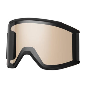Black ski goggles with a tan tinted lens