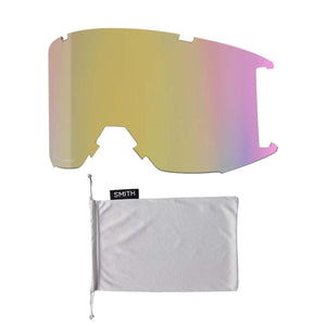 Smith Optics replacement goggle lens with iridescent finish and grey microfiber storage bag