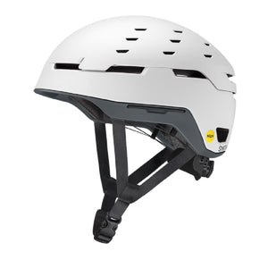 Smith Optics white bike helmet with Mips technology and adjustable chin strap