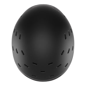 Top view of a matte black Smith Optics ski helmet with ventilation slots