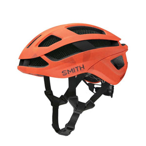 Smith Optics orange cycling helmet with black straps and ventilation ports
