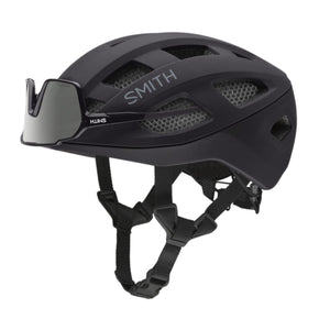 Matte black Smith Optics cycling helmet with integrated visor